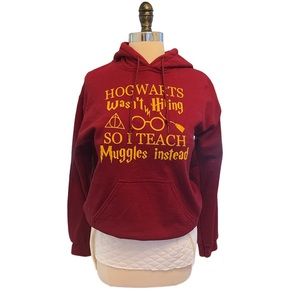 Gildan Heavy Blend red and gold Harry Potter graphic hoodie for teachers.
